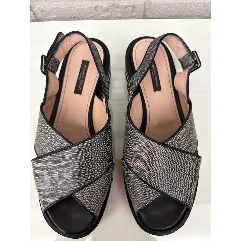 Alberto Zago Women’s Slingback Crisscross Strap Platform Sandals Size 10